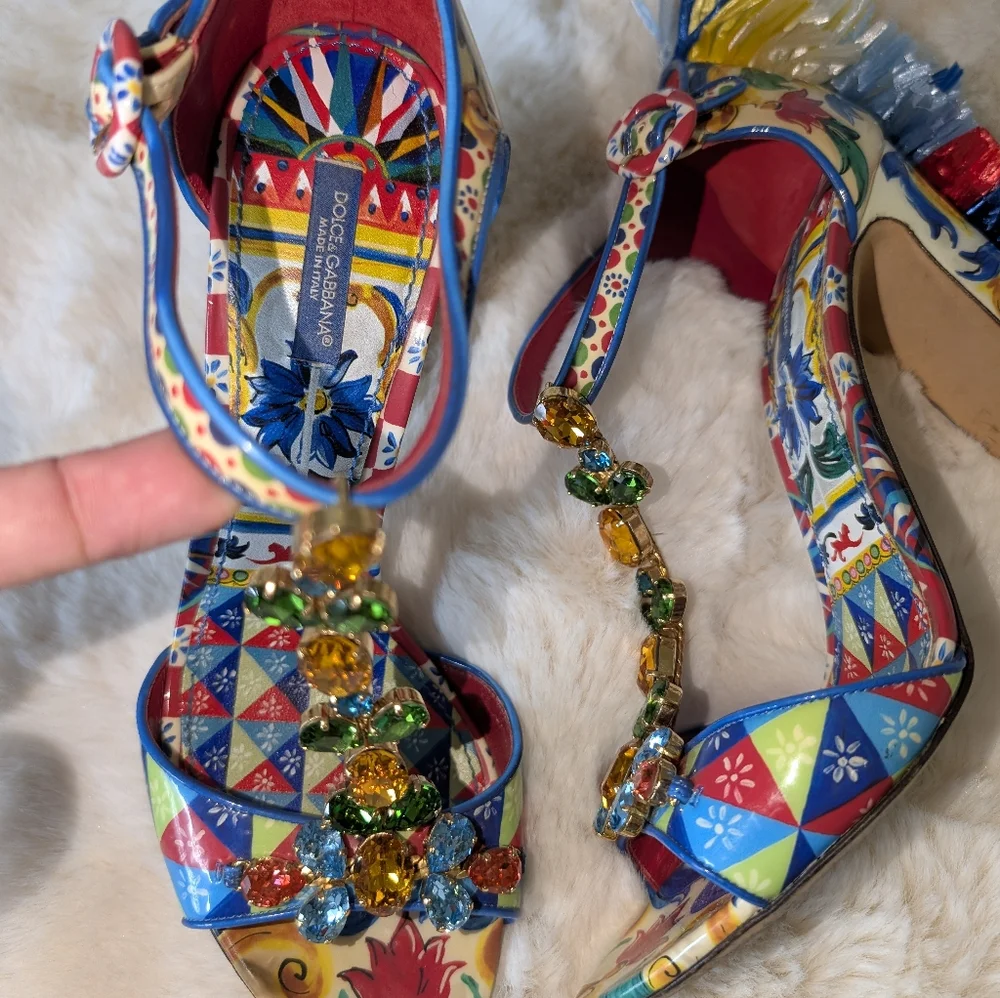 Dolce And Gabbana Colorful Women's Heels with Fringe Detail